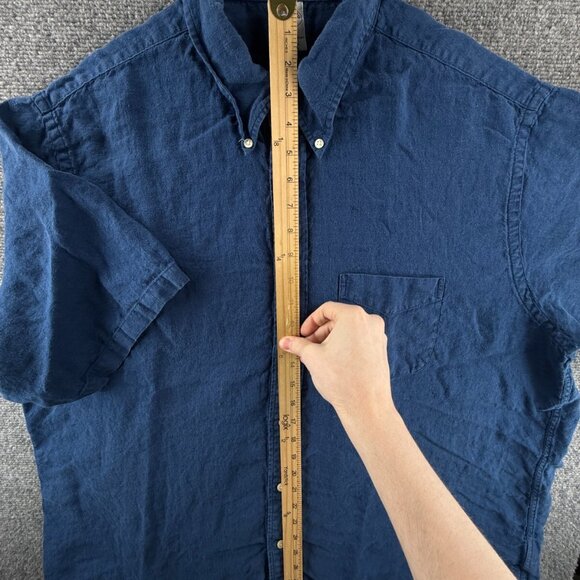 Brooks Brothers All Linen Button Down Shirt 2XL Short Sleeve Pocket Blue Regent - Picture 3 of 13